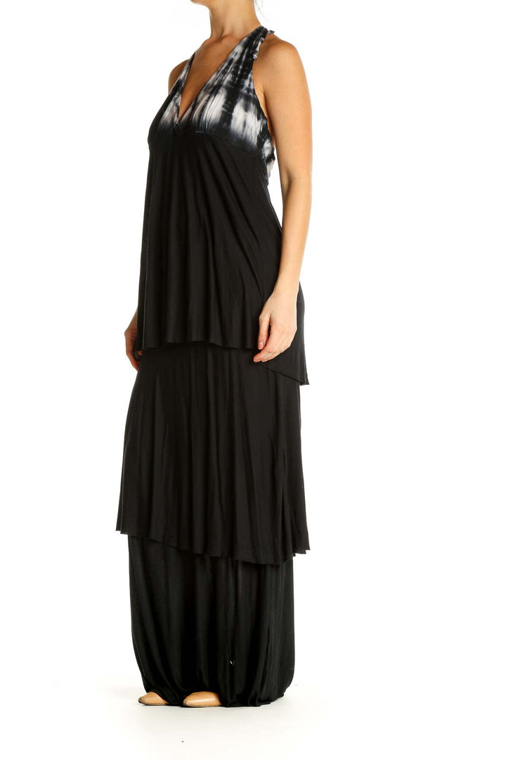 Black Solid Bohemian Column Dress