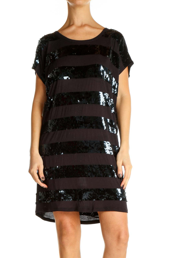 Brown Striped Cocktail Sheath Dress