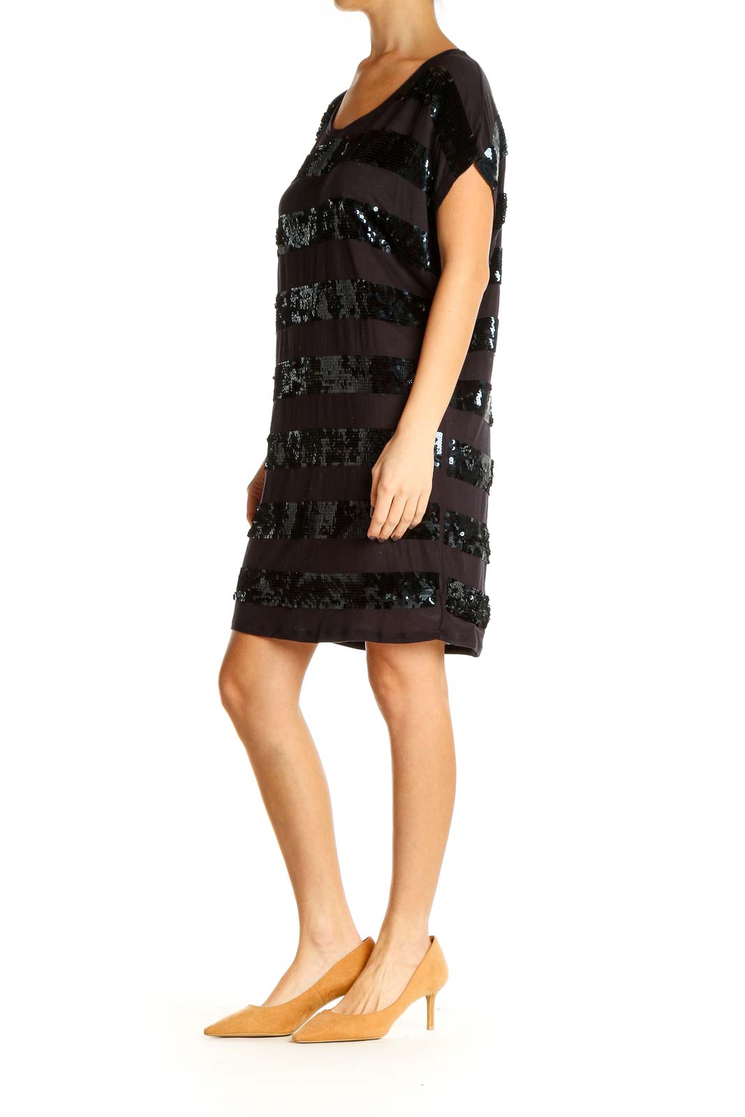 Brown Striped Cocktail Sheath Dress