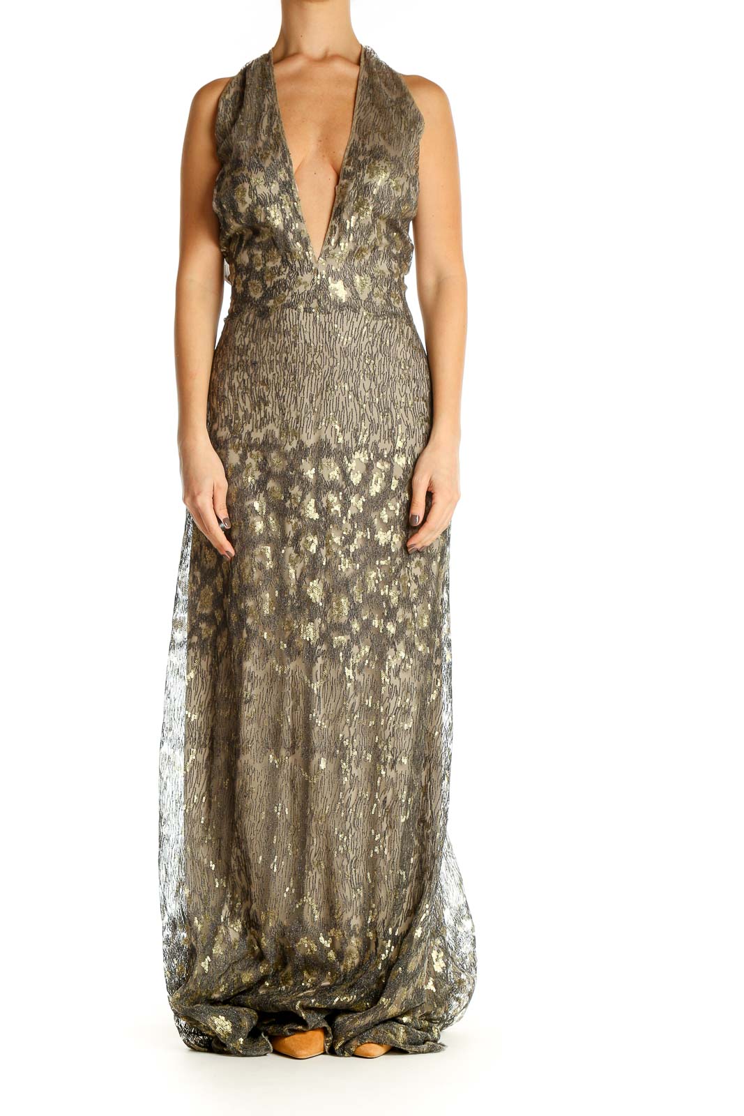 Brown Sequin Cocktail Column Dress