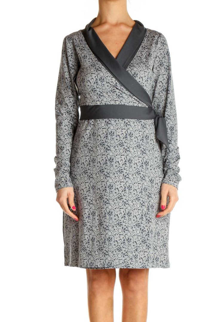 Gray Printed Classic Sheath Dress