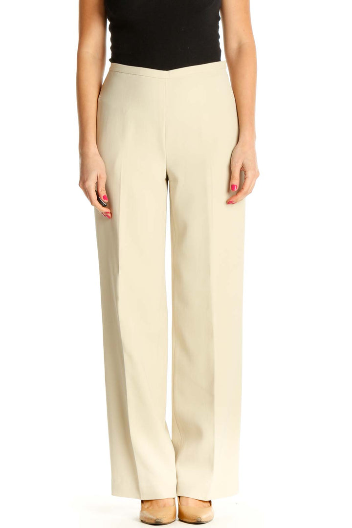 Beige Solid Classic Trousers