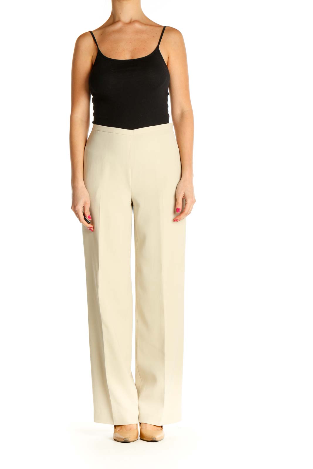 Beige Solid Classic Trousers