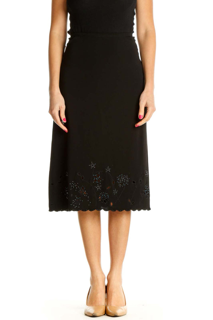 Black Solid Brunch A-Line Skirt