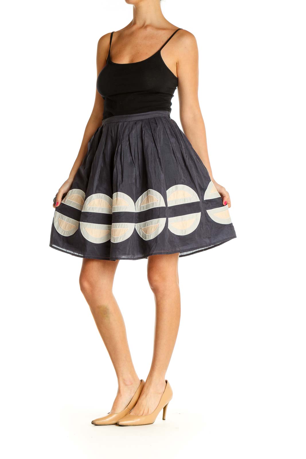 Black Textured Chic A-Line Skirt