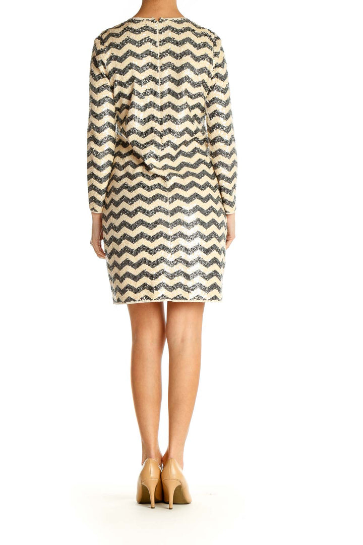 Beige Chevron Day Sheath Dress