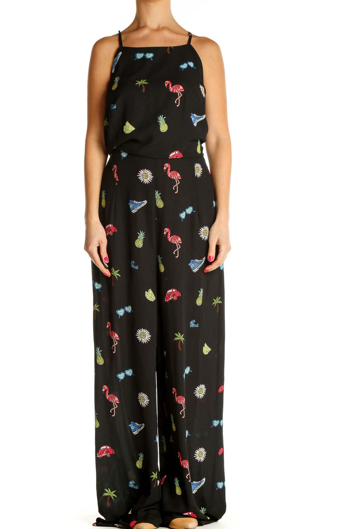 Black Object Print Jumpsuit