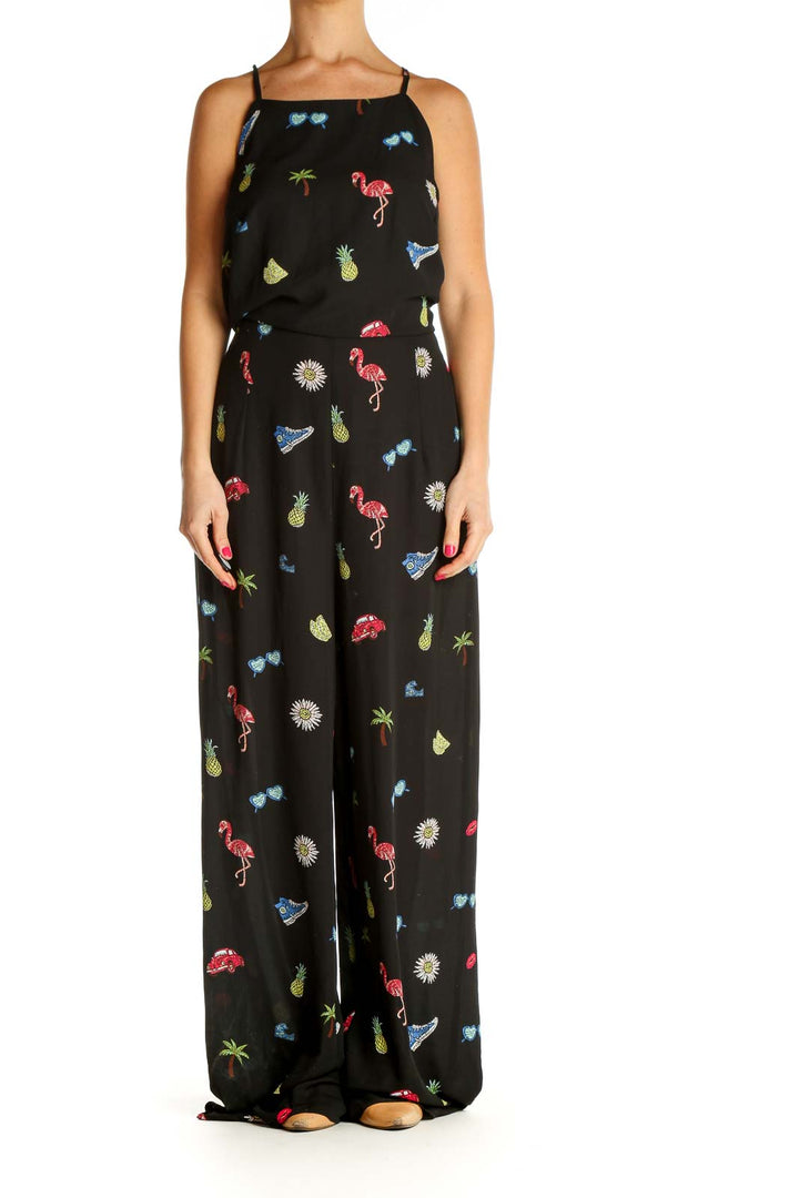 Black Object Print Jumpsuit