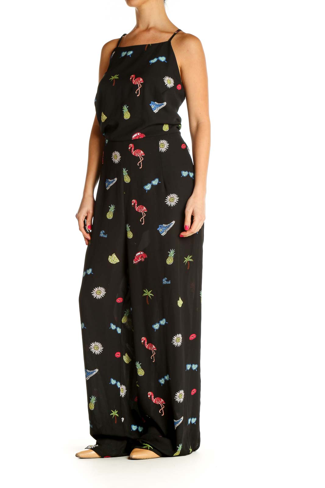 Black Object Print Jumpsuit