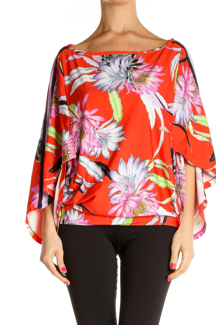 Red Tropical Print Bohemian Blouse