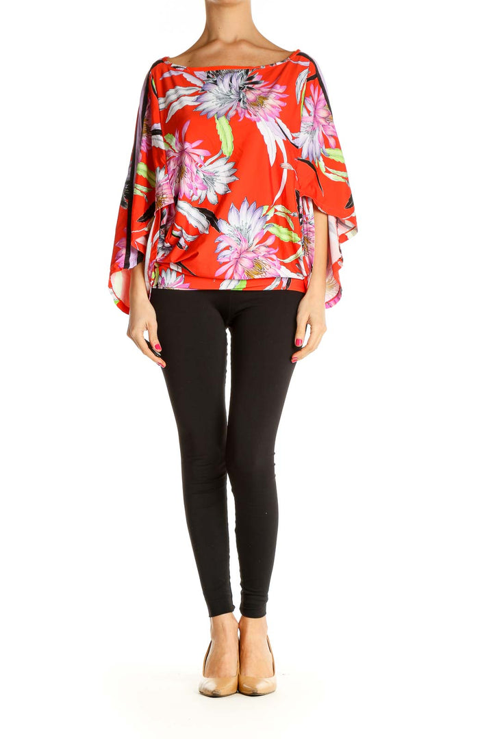 Red Tropical Print Bohemian Blouse