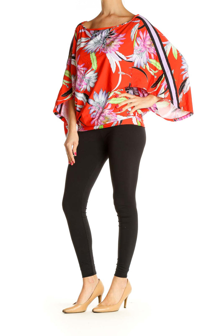 Red Tropical Print Bohemian Blouse