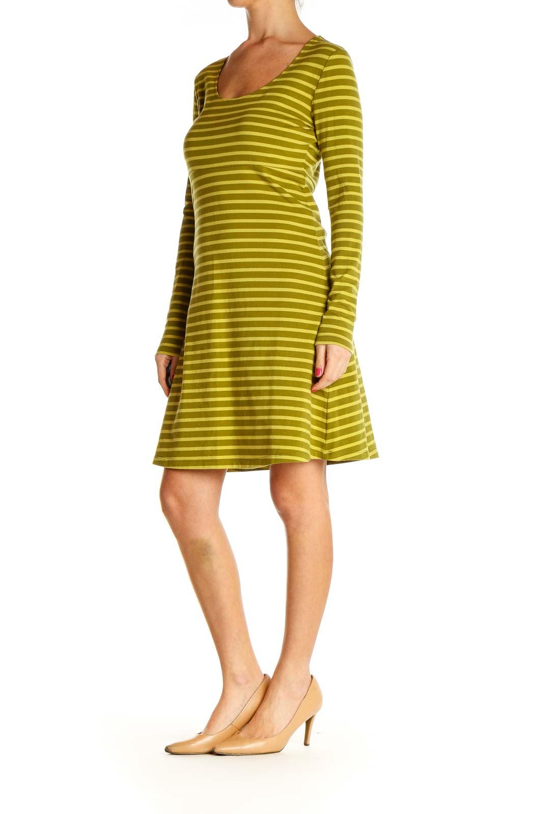 Green Striped Day Shift Dress