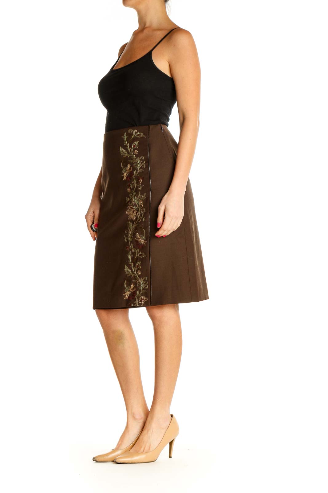 Brown Textured Party Pencil Skirt