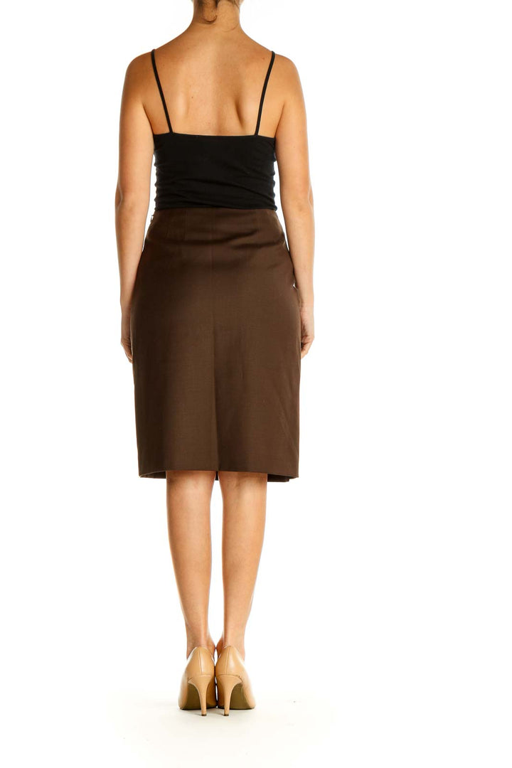 Brown Textured Party Pencil Skirt