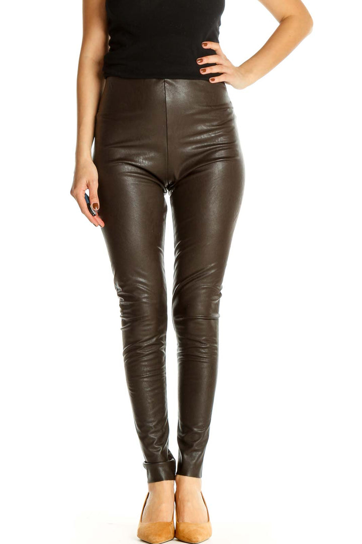 Brown Solid Casual Leggings