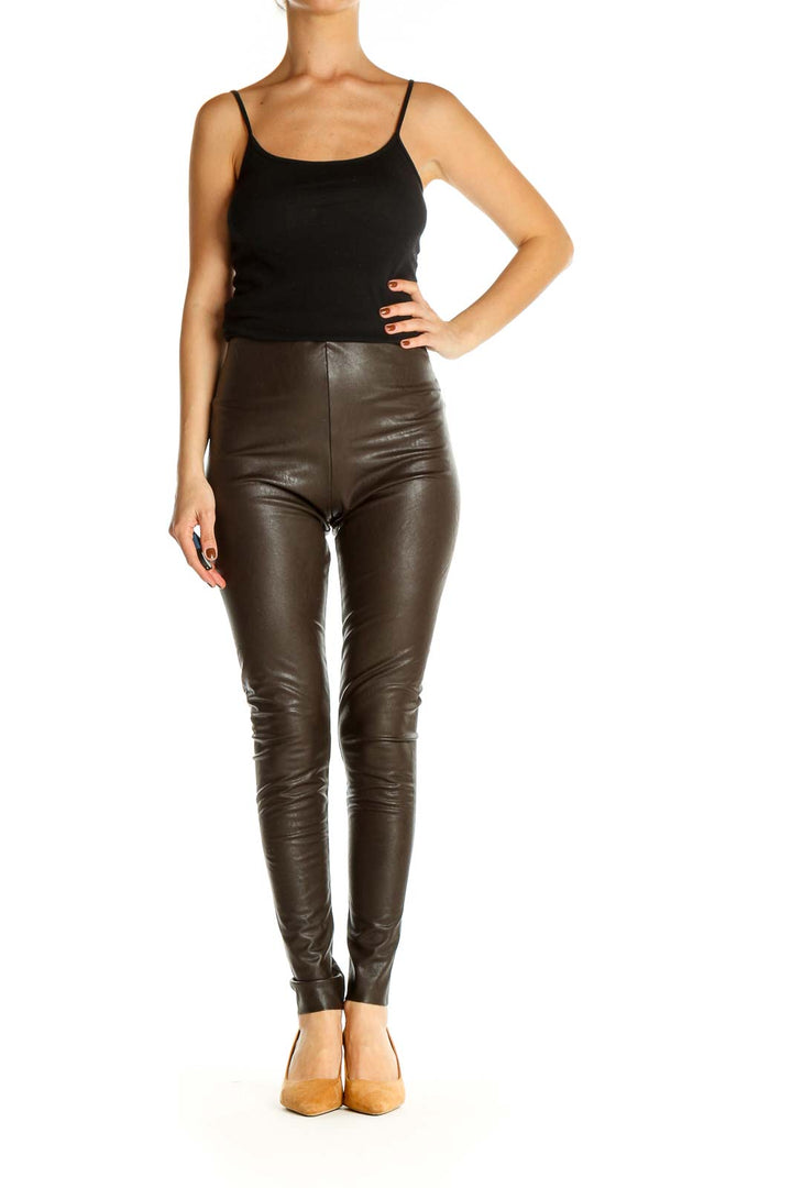 Brown Solid Casual Leggings