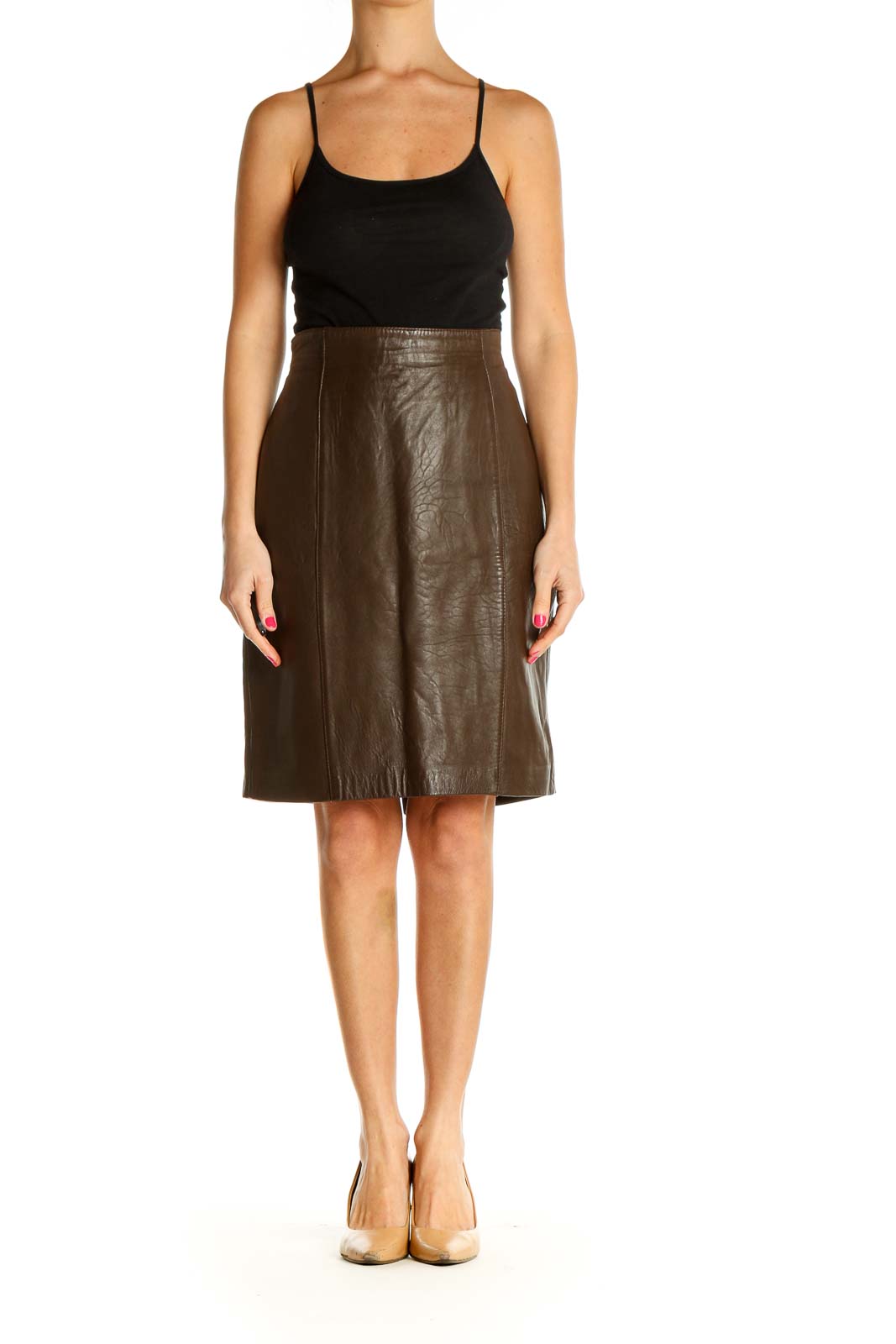 Brown Textured Party Pencil Skirt