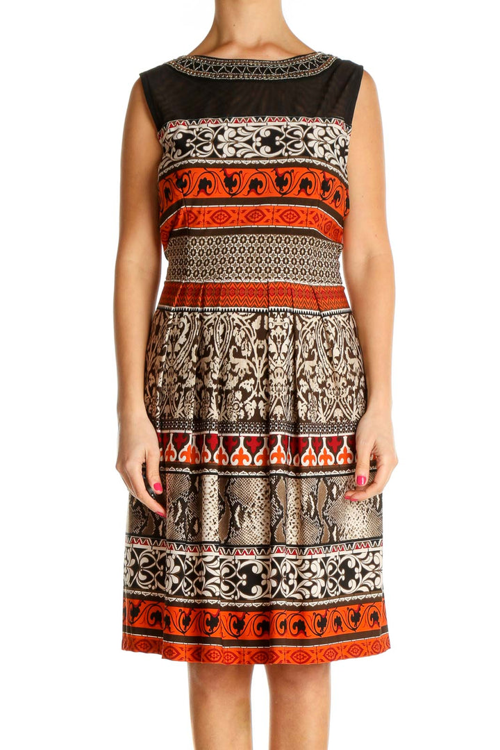 Brown Printed Day Fit & Flare Dress