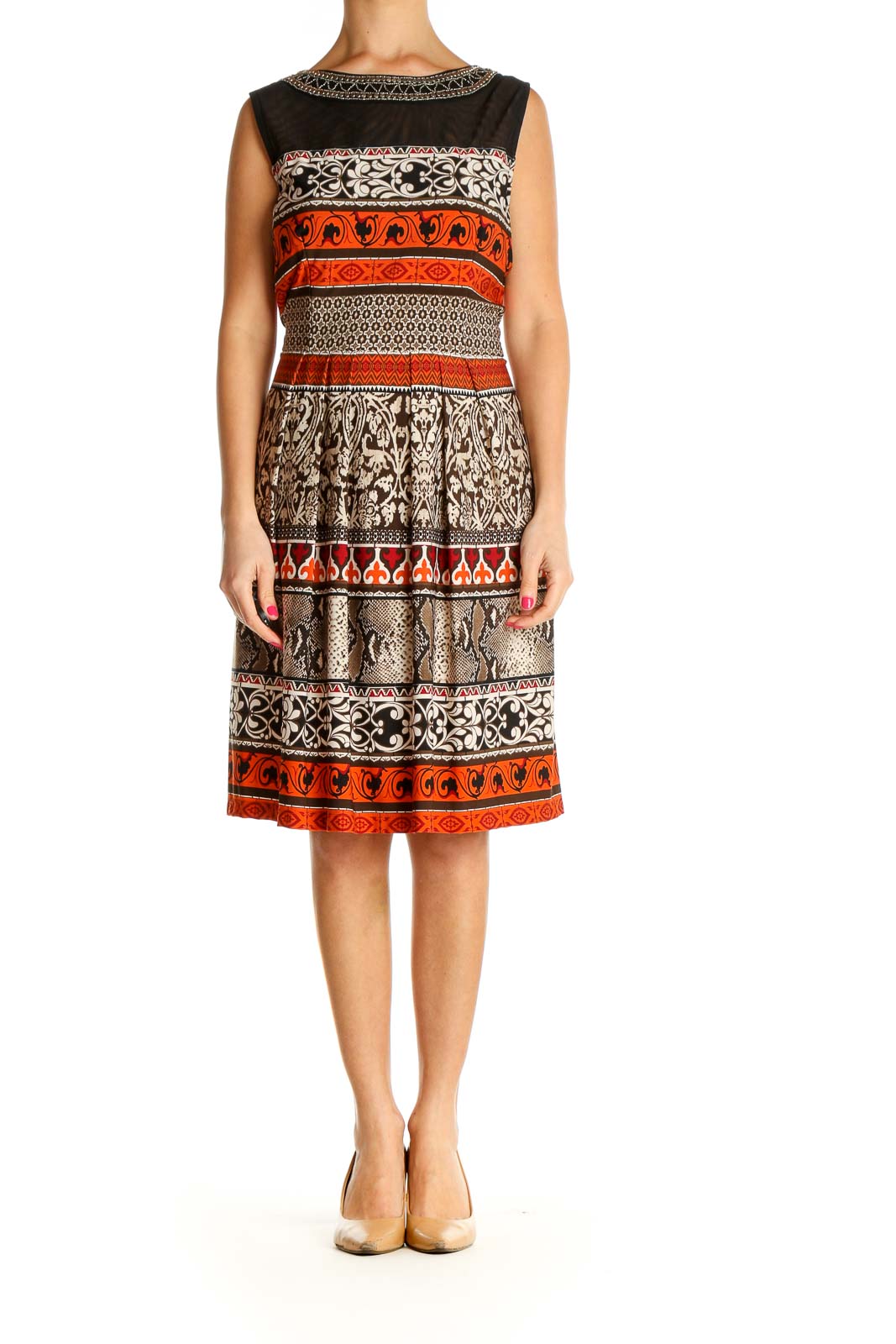 Brown Printed Day Fit & Flare Dress