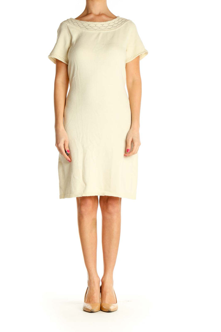 Beige Solid Day Shift Dress