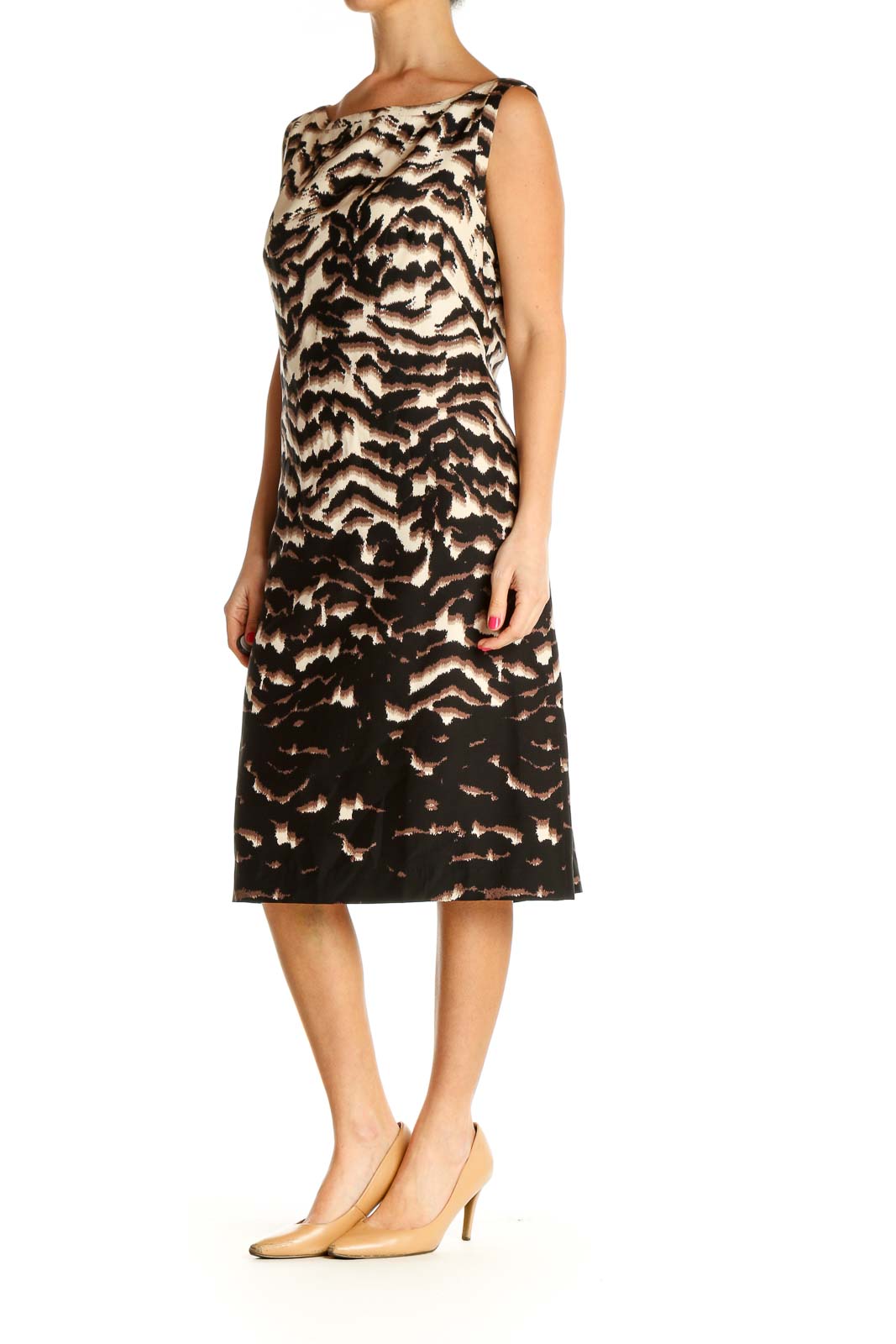 Beige Animal Print Classic A-Line Dress