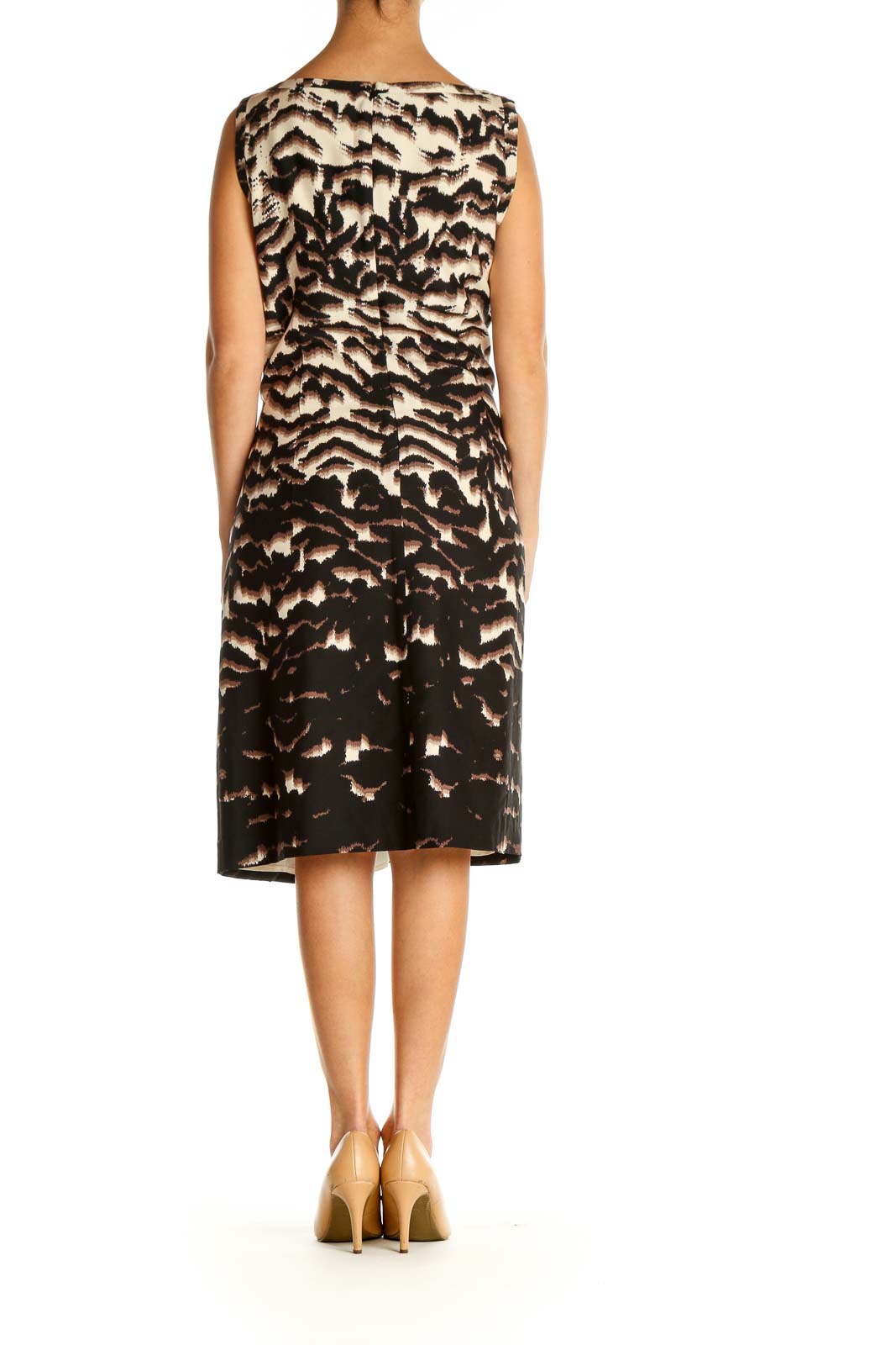 Beige Animal Print Classic A-Line Dress