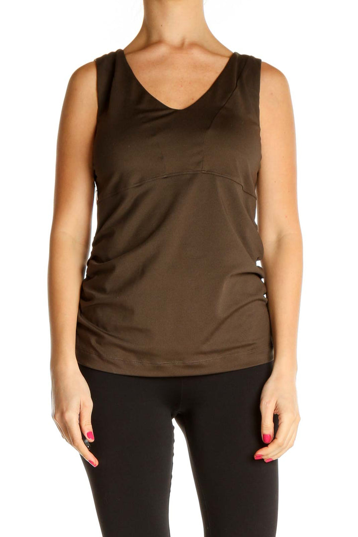 Brown Solid Casual Tank Top