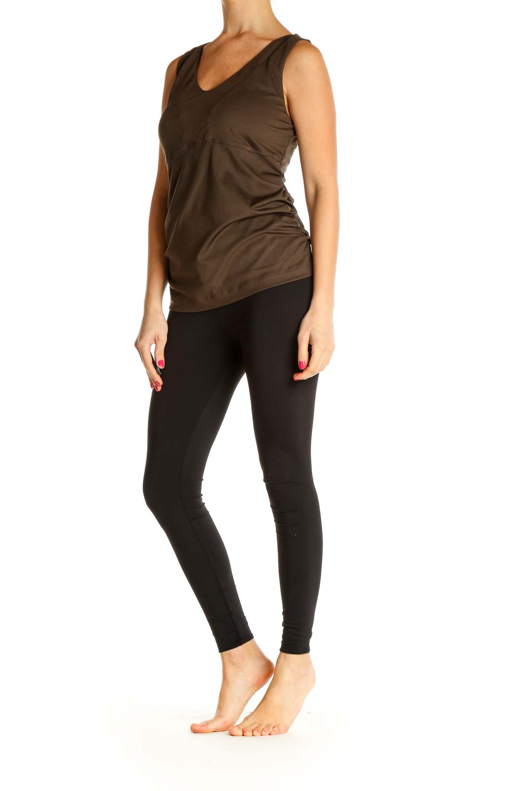 Brown Solid Casual Tank Top