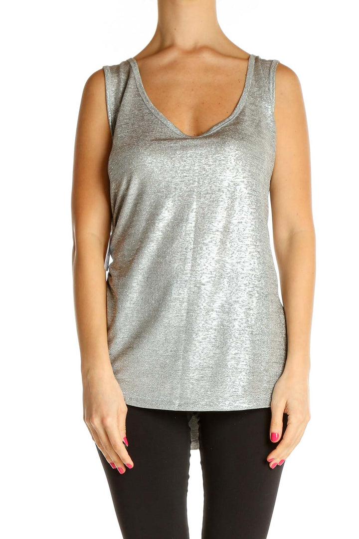 Gray Textured Casual Tank Top