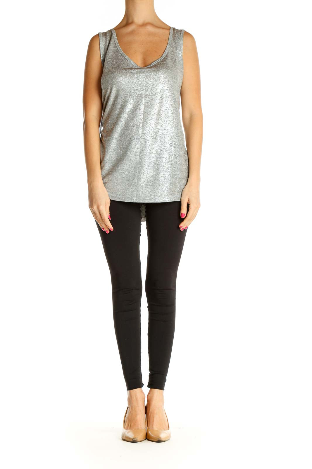 Gray Textured Casual Tank Top