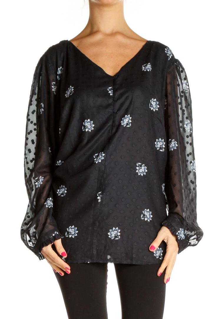 Black Printed Retro Blouse