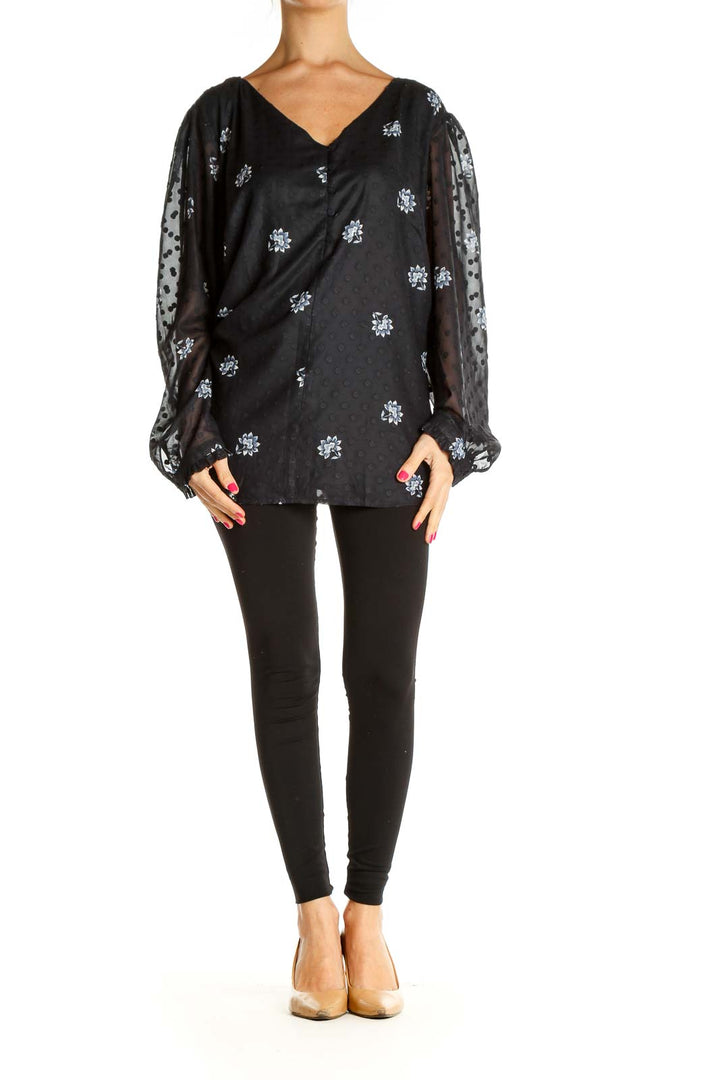 Black Printed Retro Blouse