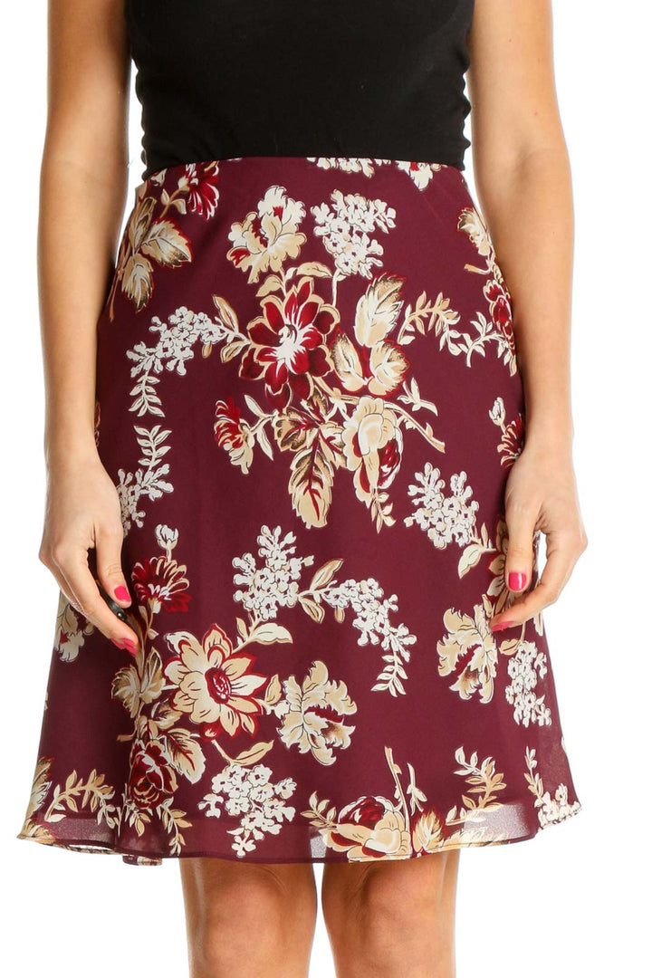 Red Floral Print Brunch A-Line Skirt