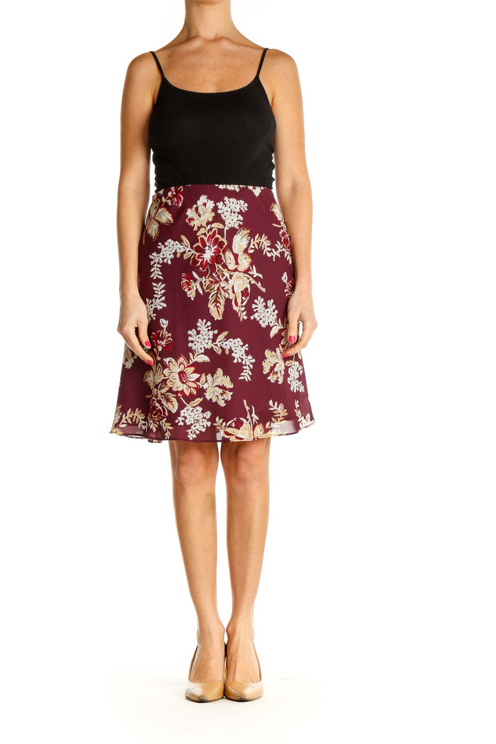 Red Floral Print Brunch A-Line Skirt