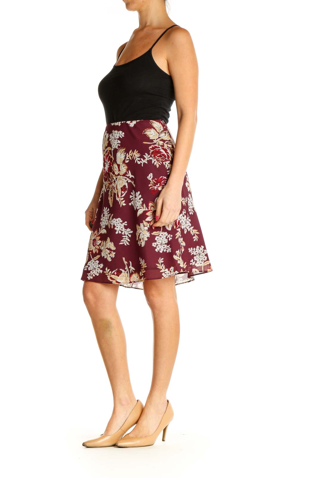 Red Floral Print Brunch A-Line Skirt