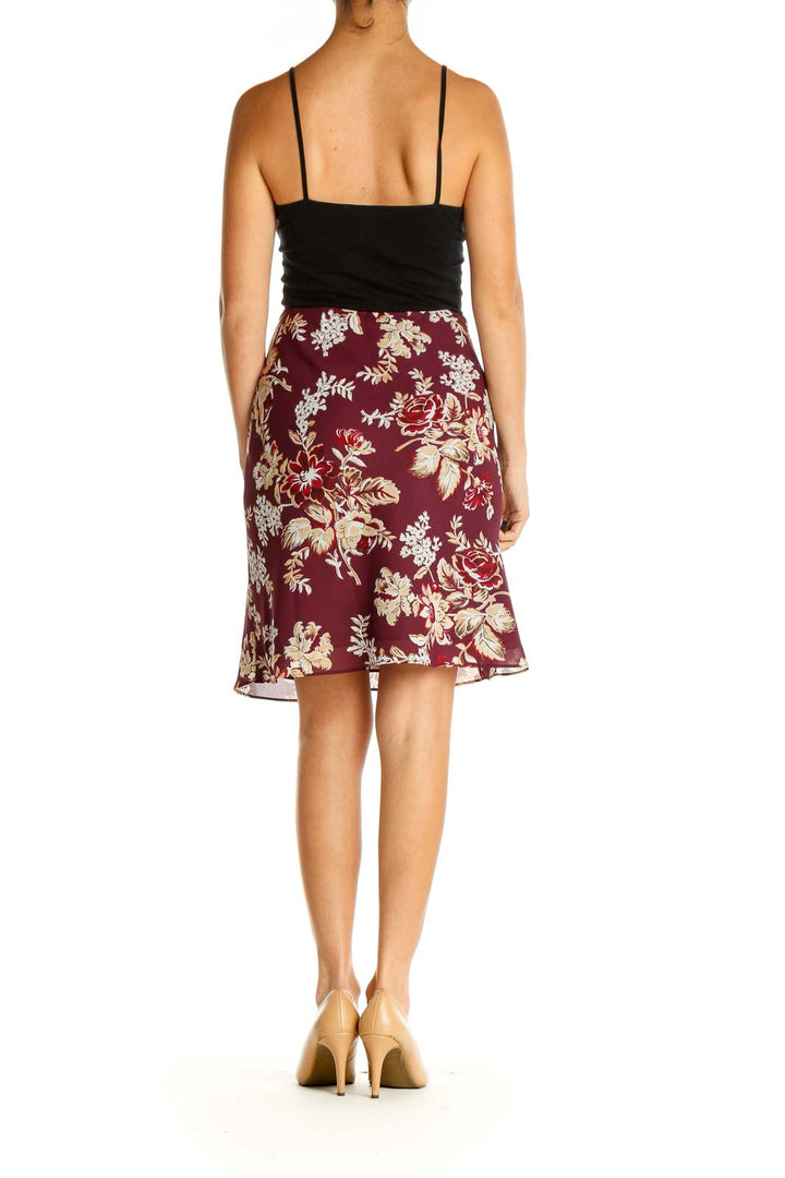 Red Floral Print Brunch A-Line Skirt