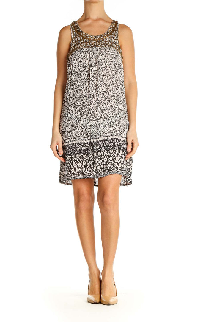 Beige Object Print Holiday A-Line Dress