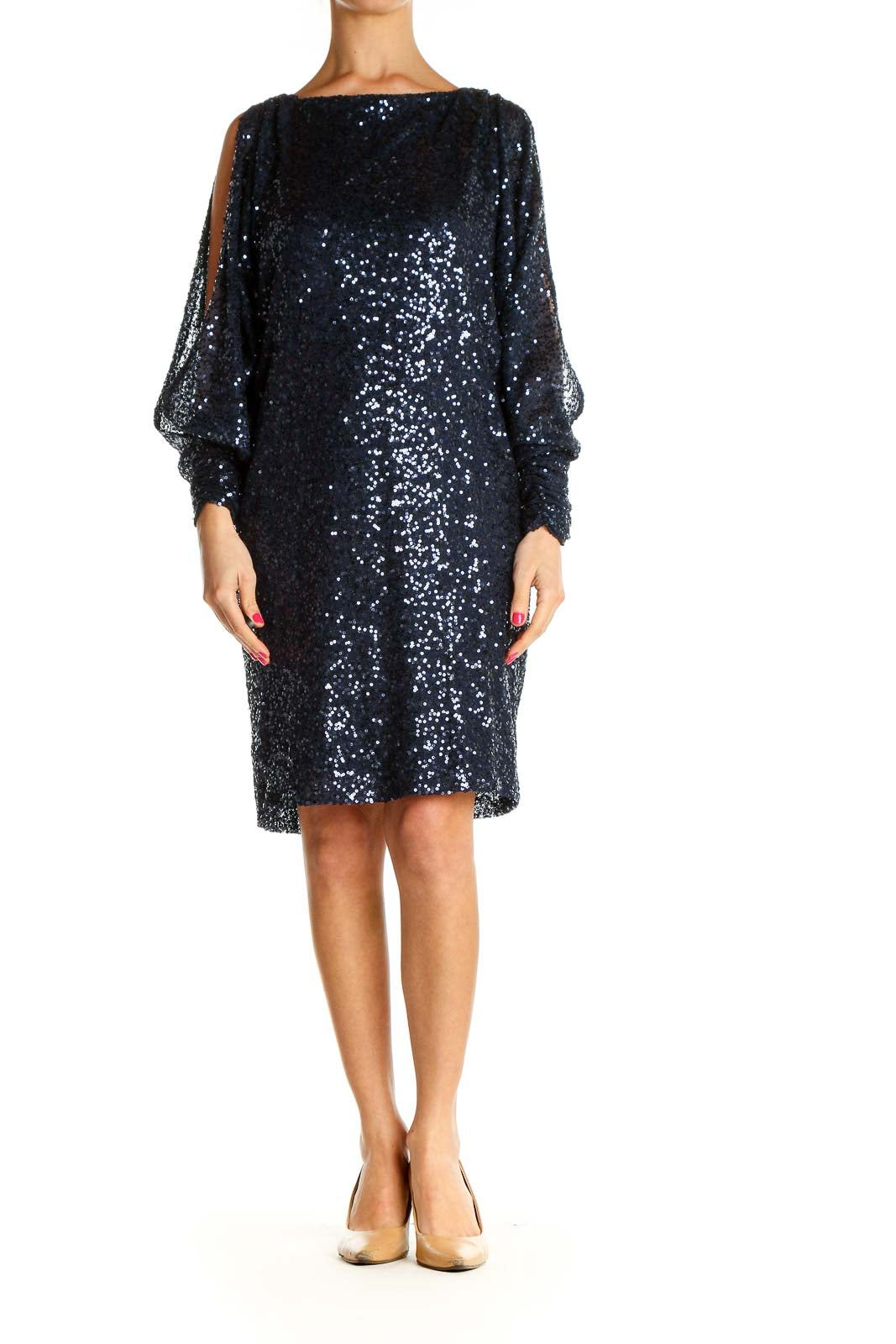 Blue Sequin Cocktail Shift Dress