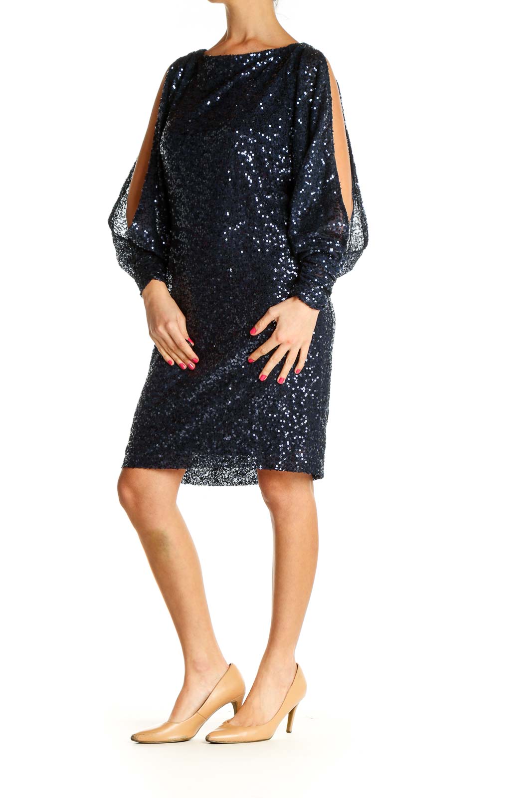 Blue Sequin Cocktail Shift Dress