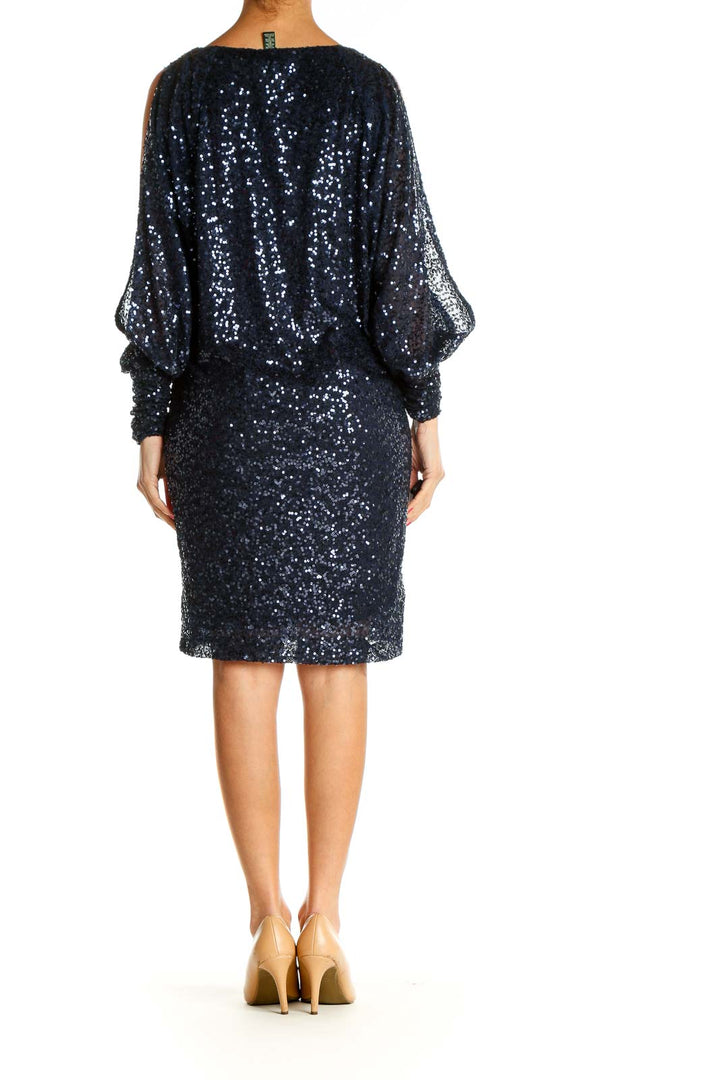 Blue Sequin Cocktail Shift Dress