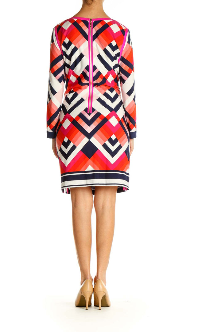 Red Geometric Print Day Shift Dress