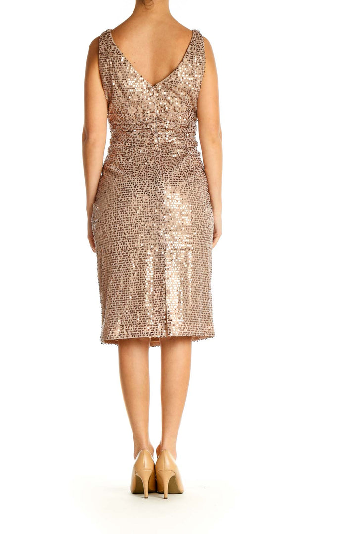 Beige Sequin Cocktail Sheath Dress