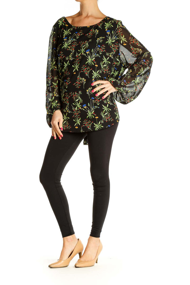 Black Floral Print All Day Wear Blouse