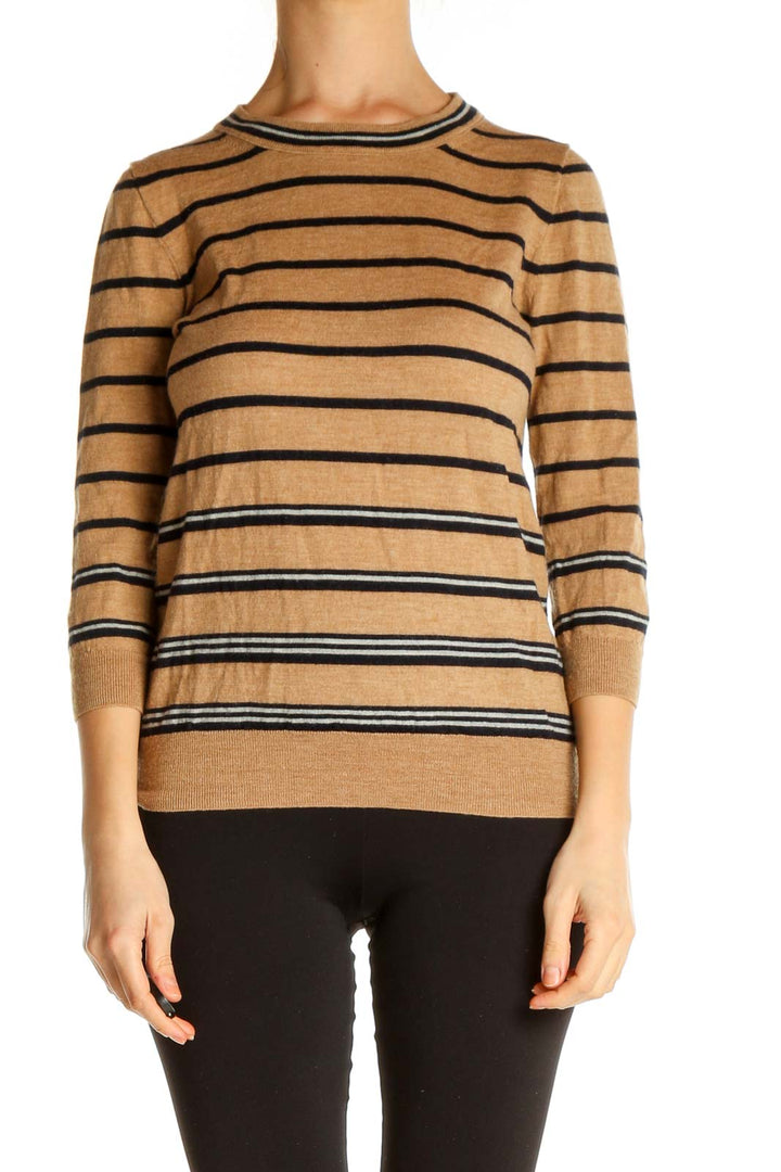 Brown Striped All Day Wear Sweater