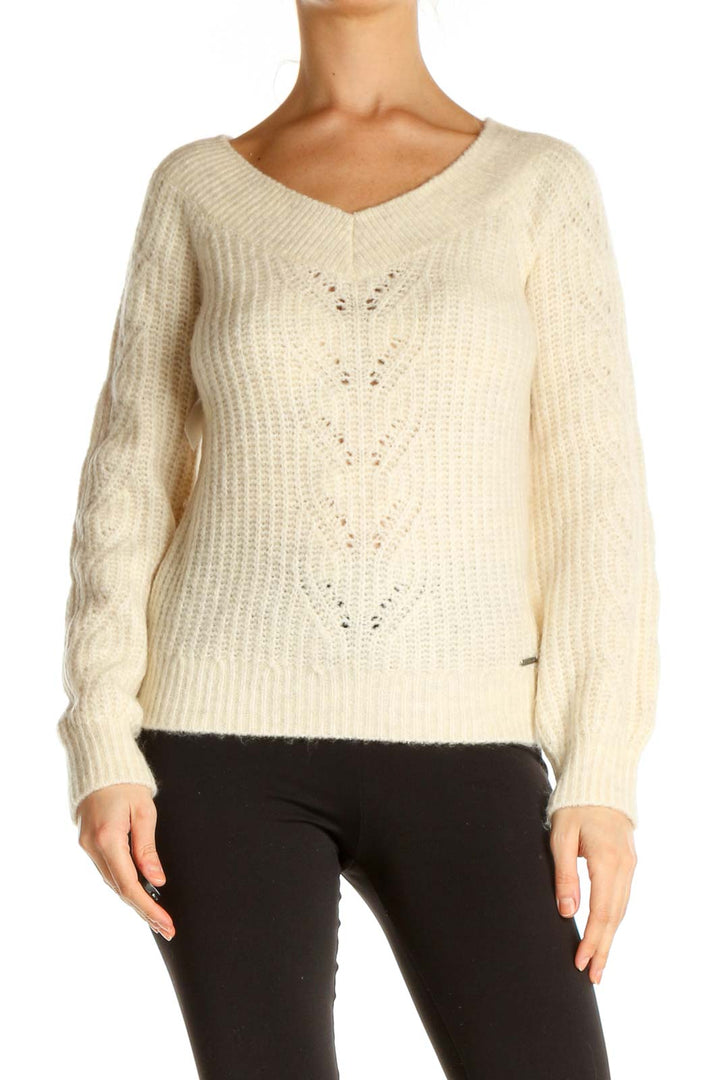 Beige Textured All Day Wear Sweater