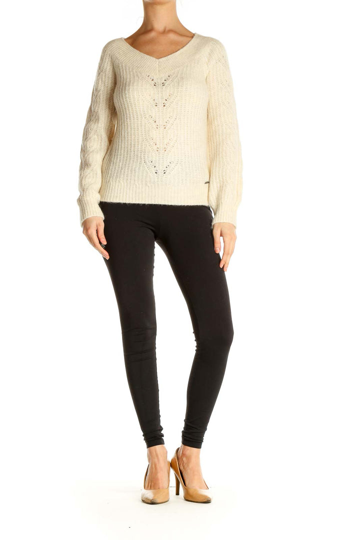 Beige Textured All Day Wear Sweater