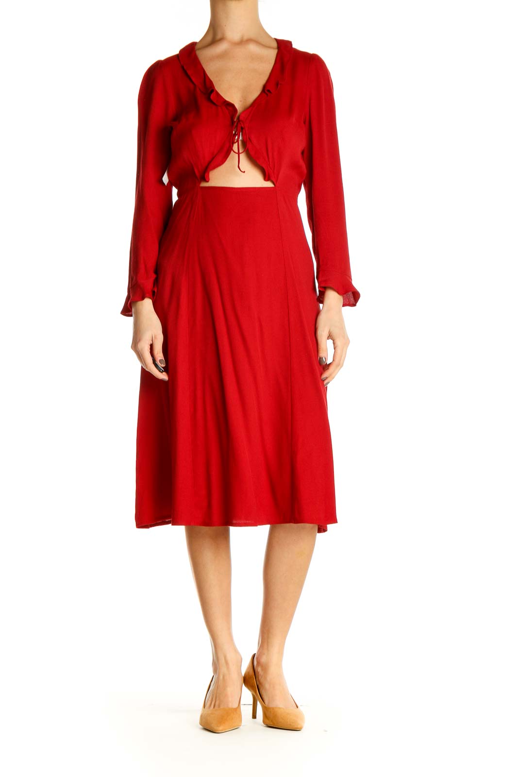 Red Solid Day Fit & Flare Dress