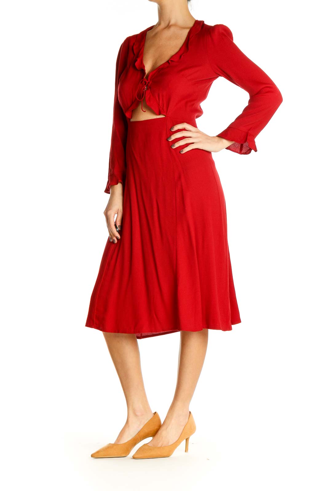 Red Solid Day Fit & Flare Dress