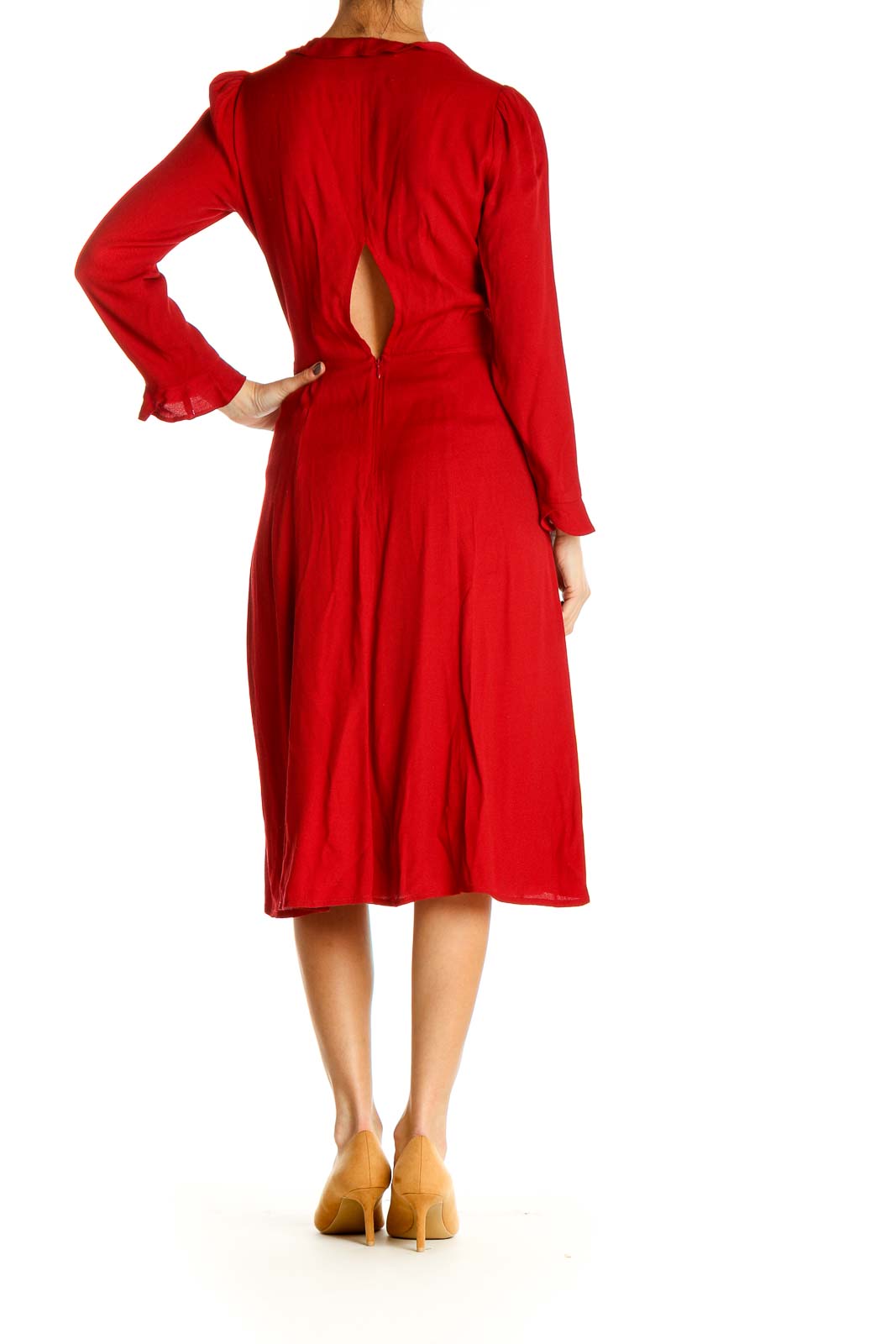 Red Solid Day Fit & Flare Dress